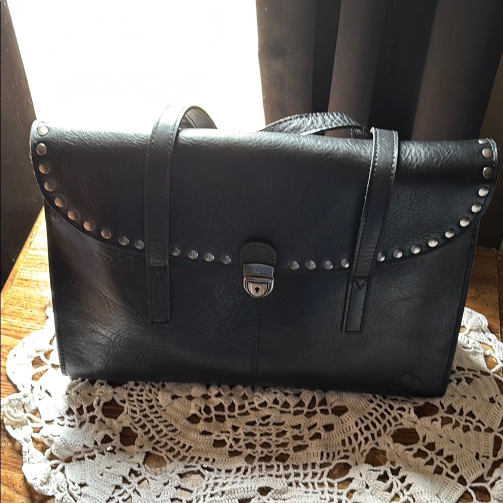 Patricia Nash Black Leather Studded Handbag